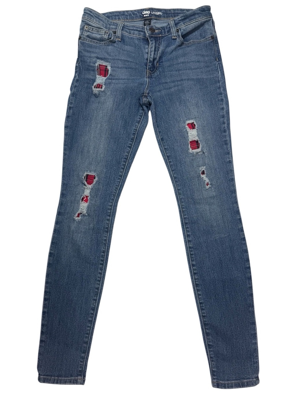 Gap Distressed Buffalo Plaid Patch Skinny Legging Jeans Size 2 Y2K